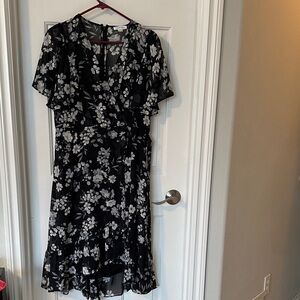 Calvin Klein Black Midi Dress with White Floral Print